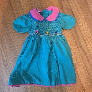 VTG POLLYS STUFF Colorful Children's Dress with Pink Collar Size 2T